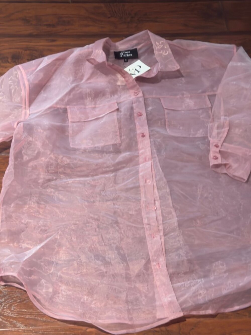 Nina Parker Womens Pink Sheer Organza Button Up Blouse 3X NWT